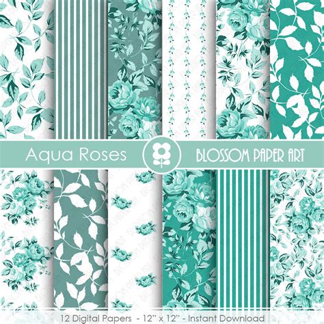 Aqua Digital Paper Pack Scrapbook Aqua Scrapbooking Papers Etsy Canada