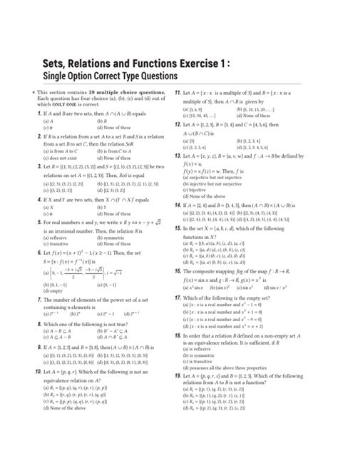 1 Sets Relations And Functions Exercises Pdf Function Mathematics