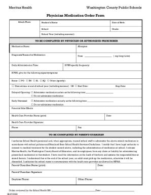 Md Washington County Public Schools Physician Medication Order Form