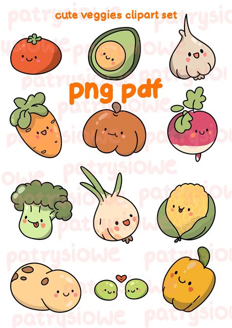 Cute Veggies Clipart Set Etsy Canada In Vegetable Drawing