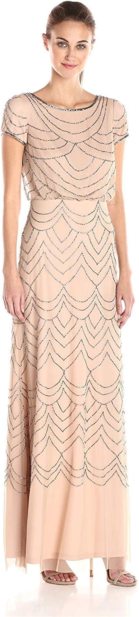 Amazon Adrianna Papell Women S Short Sleeve Blouson Beaded Gown