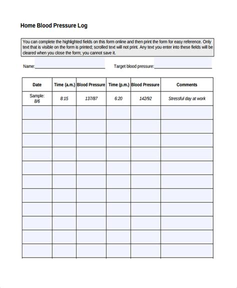 Blood Pressure Chart Record Printable Gasegraphic