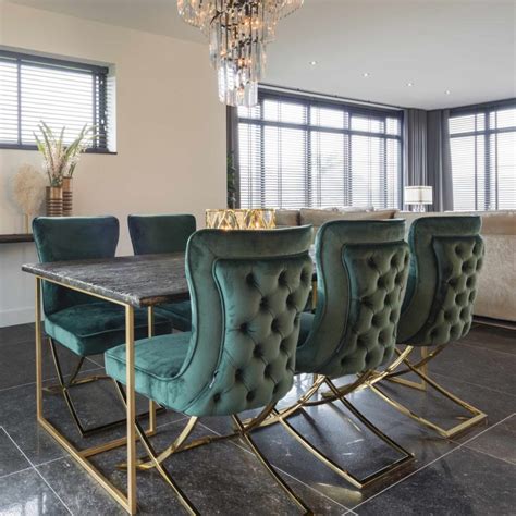 Modern Green Velvet Dining Chair - Juliettes Interiors