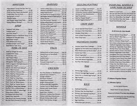 Menu At New Chinese Garden Restaurant Kailua