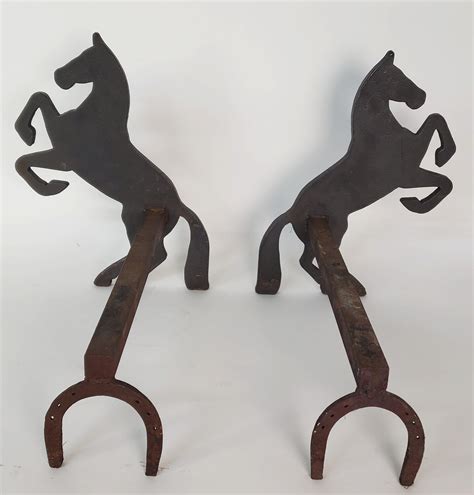 Vintage Figural Iron Horse Andrions Pair Of Vintage Figural Iron