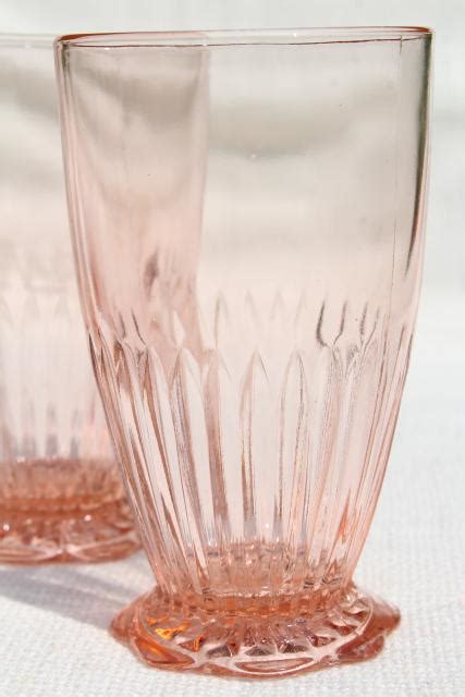 Vintage Old Colony Lace Edge Fine Rib Drinking Glasses Pink Depression