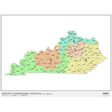 Kentucky 2024 Congressional Districts Wall Map by MapShop - The Map Shop