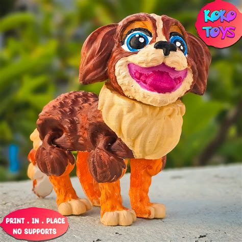 🐕 CUTE FLEXY ARTICULATED CUTE FUR DOG HAPPY FACE PRINT-IN-PLACE・ STL