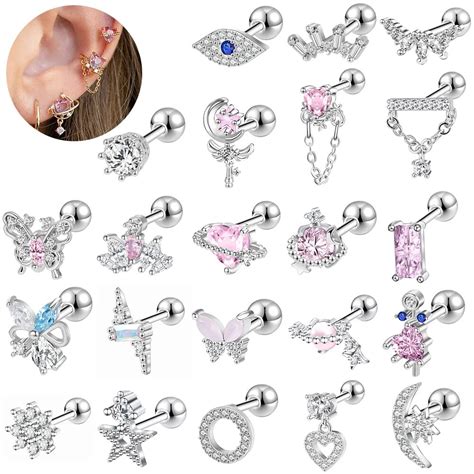 ZS 18G 1PC śliczne serce kolczyk na szpilkach różowy kryształ Ear Stud