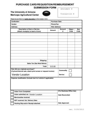 Fillable Online Cals Arizona Purchasing Card Use Form WHITE PAPER OK