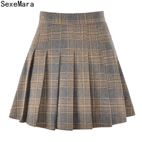 2017 Autumn Winter Fashion Women Elegant Wool Half Pleated Mini Skirts