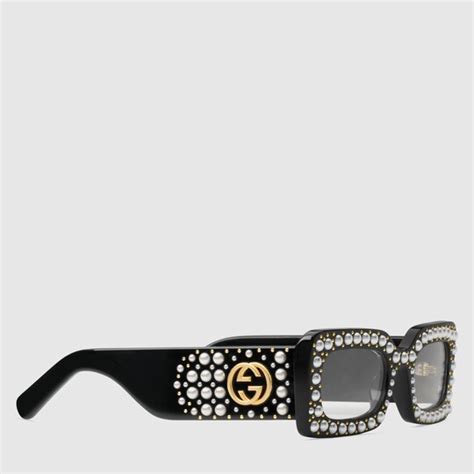 Rectangular Frame Sunglasses With Pearls Gucci Womens Sunglasses 470473j07401012