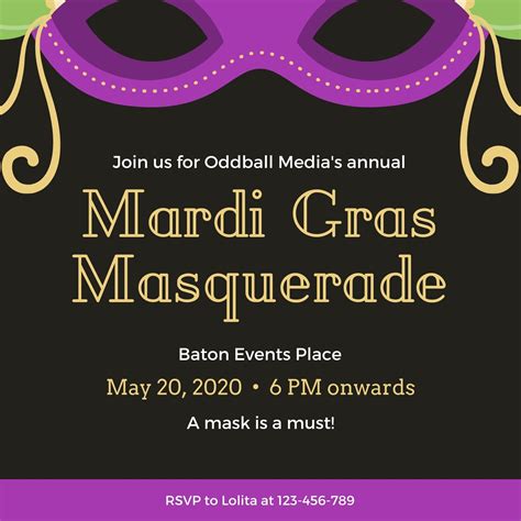 Free printable, customizable Mardi Gras invitation templates | Canva