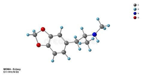 3 4 Methylenedioxy Methamphetamine Or Mdma Or Ecstasy Molecular Structure Diagram Stock