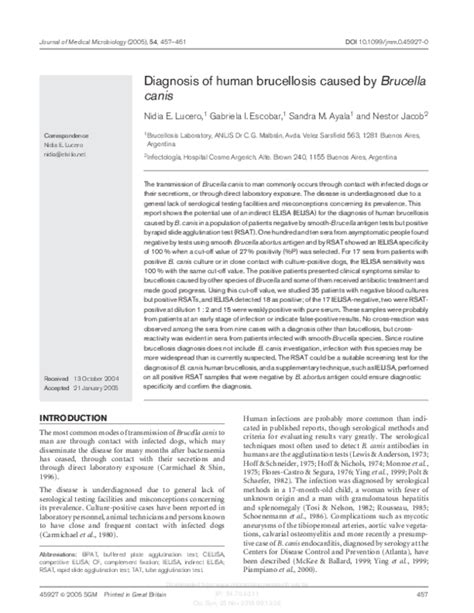 Pdf Diagnosis Of Human Brucellosis Caused By Brucella Canis Gabriela Escobar