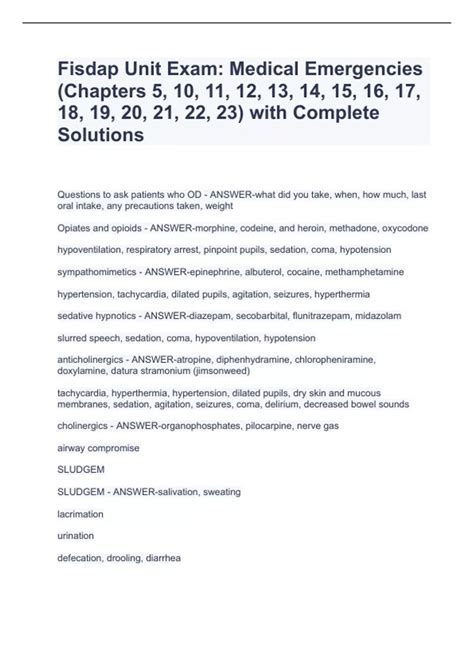 Fisdap Unit Exam: Medical Emergencies (Chapters 5, 10, 11, 12, 13, 14