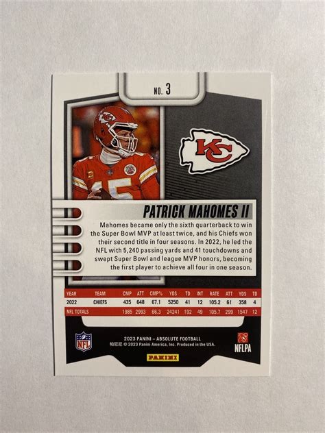 Panini Absolute Patrick Mahomes Black Foil Parallel Kansas