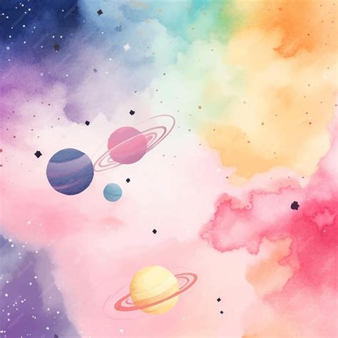 Pintura Acuarela De Planetas Y Estrellas Con Fondo Rosa Foto Premium