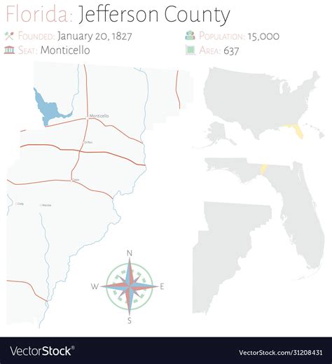 Map jefferson county in florida Royalty Free Vector Image