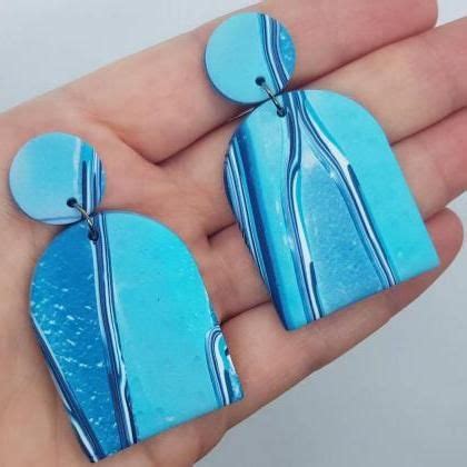 Oceano Blu Statement Earrings Polymer Clay Orecchini Celeste Blu 80s