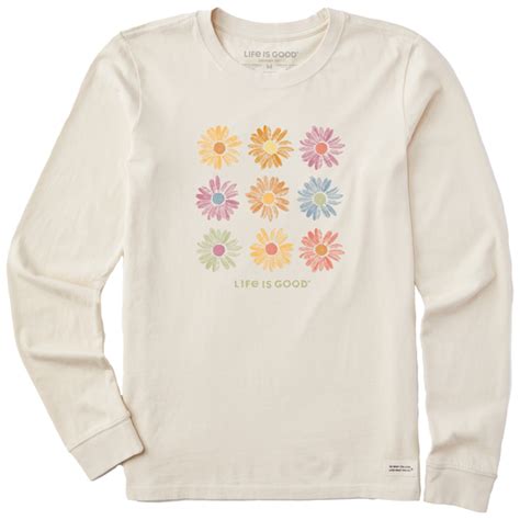 Women S 3 Daisies Long Sleeve Crusher Tee Life Is Good Official Site