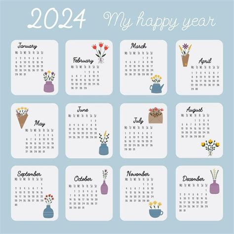 Printable hand drawn calendar 2024. Calendar grid, Monday first. Vertical Arrangem… | Calendar ...