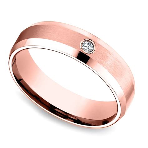 Inset Beveled Mens Wedding Ring In Rose Gold 6mm Mens Diamond Wedding Bands Wedding Rings