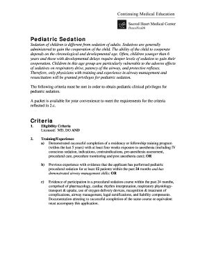 Fillable Online Peacehealth Pediatric Sedation Criteria Peacehealth