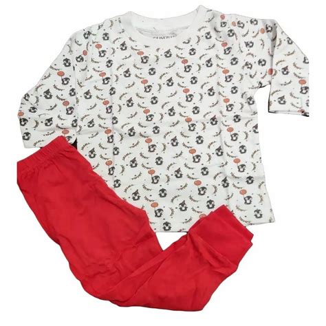 Cotton Red And White Boys T Shirt Lower Set Size Medium Id