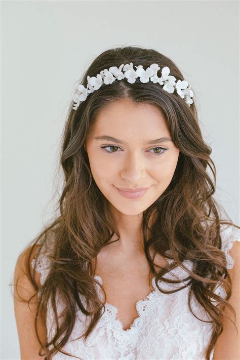 White Flower Headband Tiara Flower Girl Headband Wedding Floral