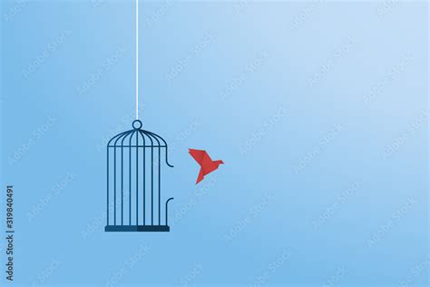 Flying Bird And Cage Freedom Concept Emotion Of Freedom And Happiness