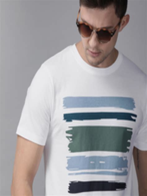 Buy The Roadster Lifestyle Co Men White Blue Striped Round Neck Pure