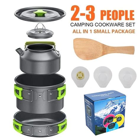 Portable Outdoor Cookware Set Aluminium Pot Pan Kettle Cooking Tool For