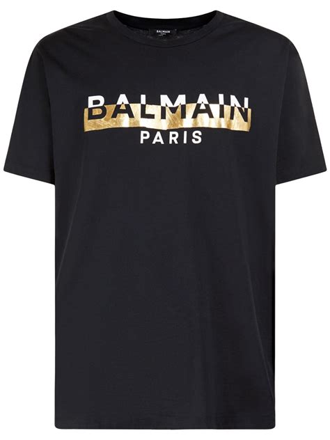 Balmain Logo Foil Tape Bulky Fit Cotton T Shirt Luisaviaroma