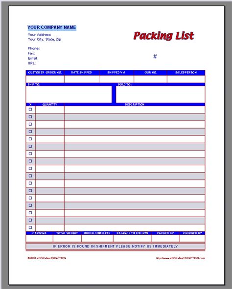 Free Packing List Template Word Excel Formats