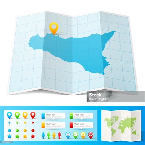 Vetores De Mapa Da Sicília Com Pinos De Localização Isolados Em Fundo