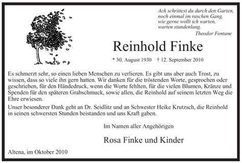 Traueranzeigen Von Reinhold Finke Trauer In NRW De