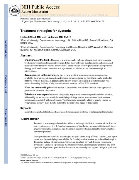 (PDF) Treatment strategies for dystonia