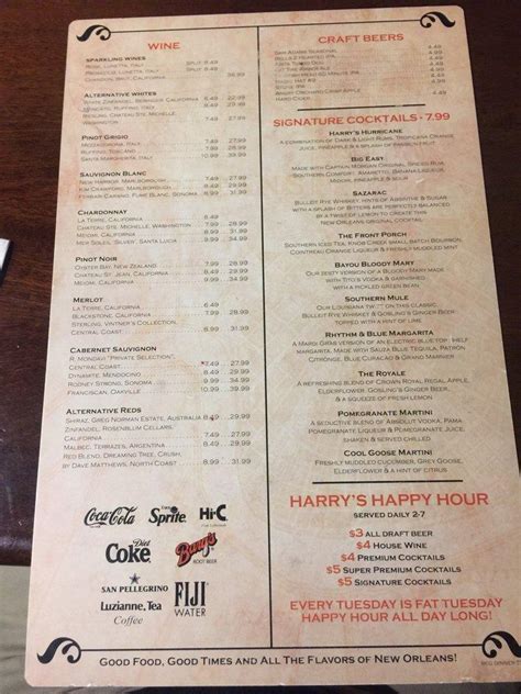 Menu At Harrys Seafood Bar And Grille Gainesville