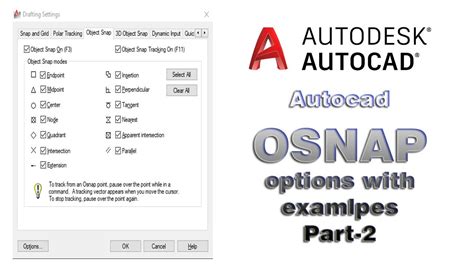 Osnap Settings In Autocad With Examples Part 2 Autocad Series Youtube