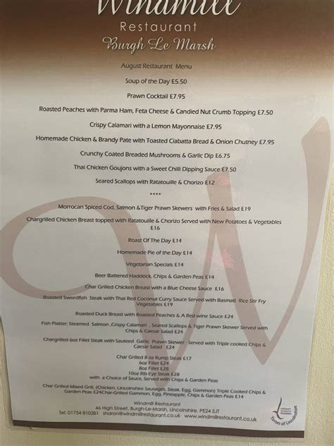 Menu At Windmill Restaurant Burgh Le Marsh