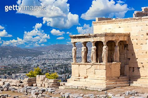 Ancient Erechtheion Or Erechtheum Temple With Caryatid Porch On The