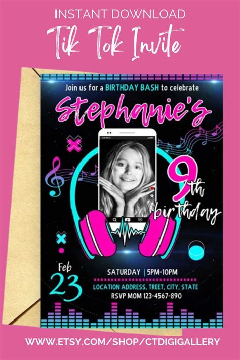 P001 Tik Tok Invitation Pink Tiktok Musical Birthdayeditable Invite