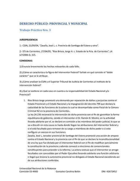 Trabajo Práctico Nro 3 TP CLASES DERECHO PÚBLICO PROVINCIAL Y