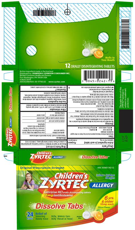 Childrens Zyrtec Allergy Cetirizine Hydrochloride Tablet Orally