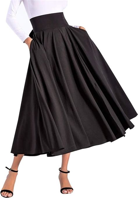 Aivtalk Women High Waist Long Skirt With Slit Pockets Bow Tie Pleated