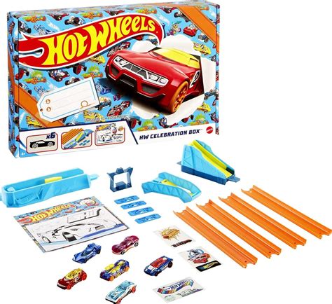 Hot Wheels HW Celebration Box Complete Starter Set With 6 Hot Wheels 1 64 Scale Cars Track