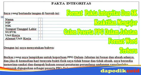 Contoh Pakta Integritas Ppg Daljab Pakta Integritas Calon Mahasiswa Ppg