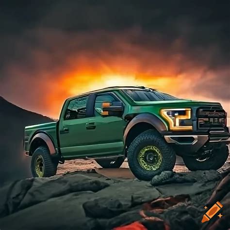 Epic Scene Of A Ford Raptor Speeding Away From An Exploding Volcano On