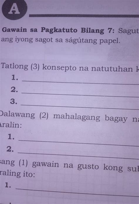 Gawain Sa Pagkatuto Bilang Sagutin Ang Mga Sumusunod Na Tanong Isulat